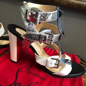 Christian Louboutin silver and white heels!